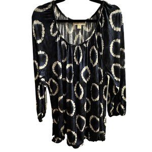 Michael Michael Kors size XL navy tie dye gathered hem and cuffs long sleeve top